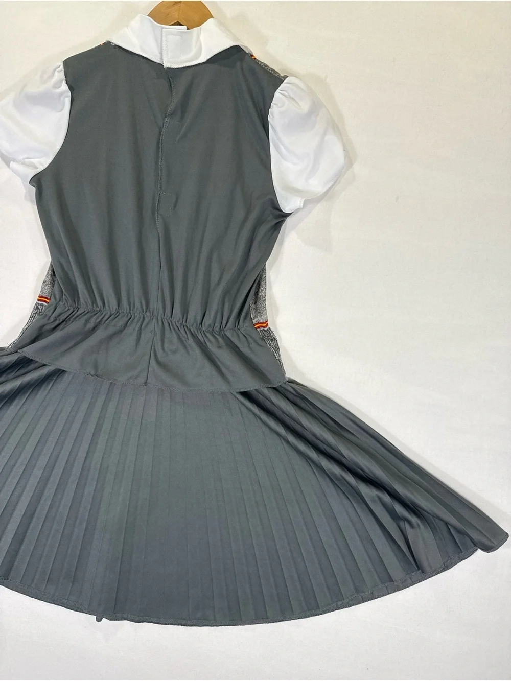 Grey School-Inspired Pleated Costume Dress with Red & Yellow Tie - Kids